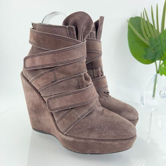 Stuart Weitzman Boots Womens 7.5 Wildchild Ankle Booties Brown Suede Strappy - Picture 1 of 15